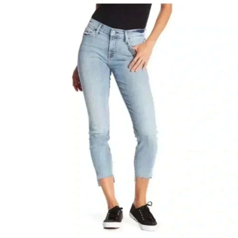 Women 7 FOR ALL MANKIND light Blue Ankle Skinny Stretch Step Fray Hem Jeans 27